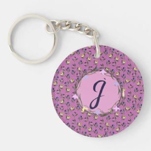 Pretty Pink Purple and Yellow Pansies Keychain