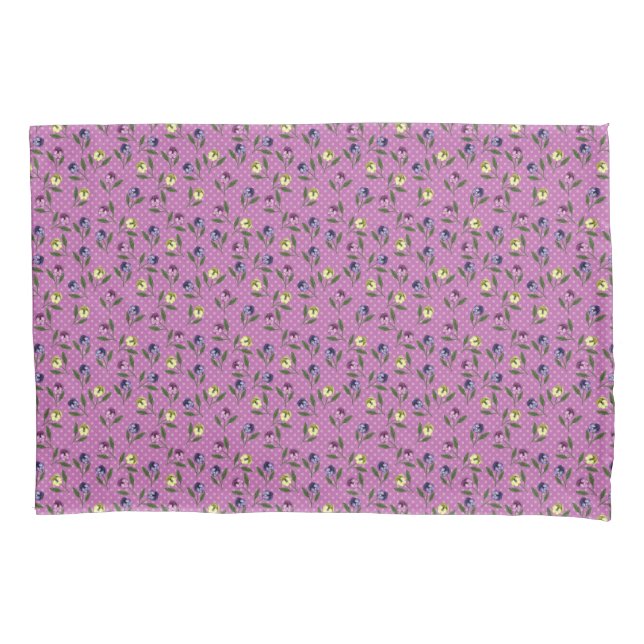 Pretty Pink Purple and Yellow Pansies Pillow Case (Front)