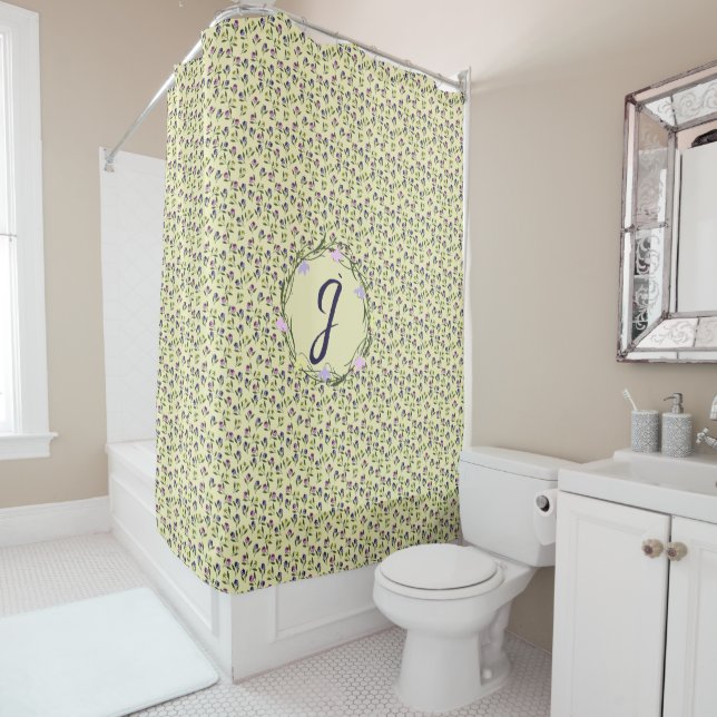 Pretty Pink Purple and Yellow Pansies Shower Curtain (In Situ)