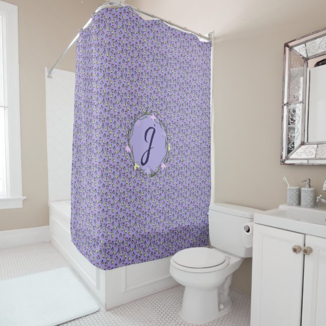 Pretty Pink Purple and Yellow Pansies Shower Curtain (In Situ)