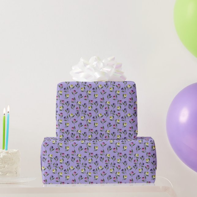Pretty Pink Purple and Yellow Pansies Wrapping Paper (Party Gifts)