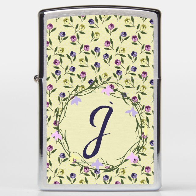 Pretty Pink Purple and Yellow Pansies Zippo Lighter (Front)