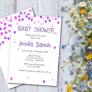 Pretty Pink Purple Balloon Baby Shower Invitation