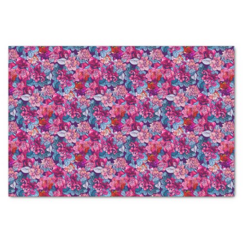 Pretty Pink Purple Blue Floral Pattern Tissue Paper