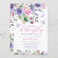 Pretty Pink Purple Butterfly Girl Baby Shower Invitation