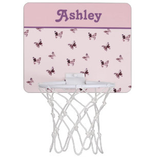 Pretty Pink Purple Butterfly Pattern with Name Mini Basketball Hoop