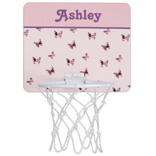 Pretty Pink Purple Butterfly Pattern with Name Mini Basketball Hoop