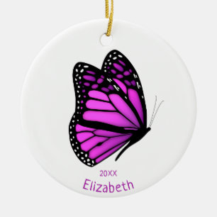 pretty pink purple flitting butterfly personalized ceramic ornament
