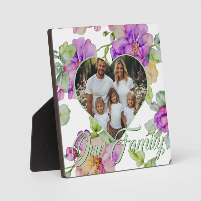 Pretty pink purple floral Family photo template Plaque (Front)