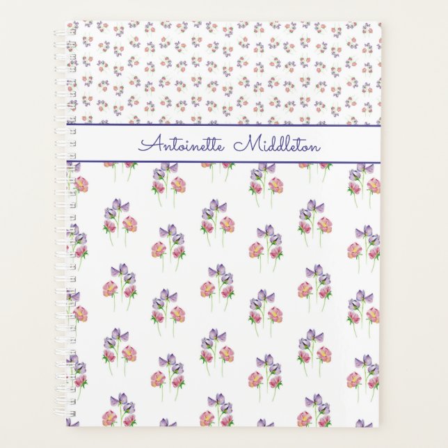 Pretty Pink Purple Floral Personalized Planner (Front)