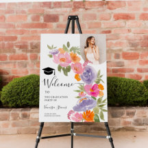 Pretty pink purple floral photo graduation welcome