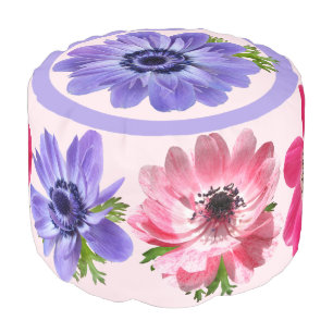 Pretty Pink Purple Flowers Floral Pattern Pouf
