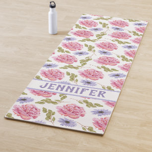 Pretty Pink Purple Garden Floral Botanical Yoga Mat