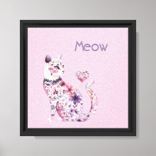 Pretty Pink Purple Hearts Roses Floral Cat Canvas Print
