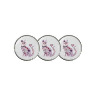Pretty Pink Purple Hearts Roses Floral Cat Golf Ball Marker
