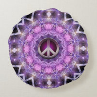 Pretty Pink Purple Mandala Peace Circle Round Pillow