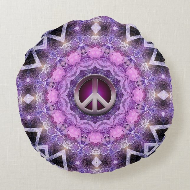 Pretty Pink Purple Mandala Peace Circle Round Pillow (Back)