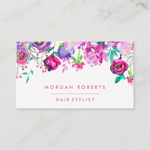 Pretty Pink Purple Mint Floral Watercolor Business Card