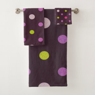 Pretty Pink Purple Red Polka Dots Circles Pattern Bath Towel Set