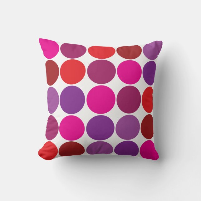 Pretty Pink Purple Red Polka Dots Circles Pattern Throw Pillow (Front)