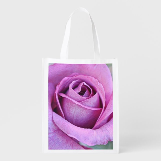 Pretty Pink Purple Rose Eco Friendly Grocery Bag (Front)