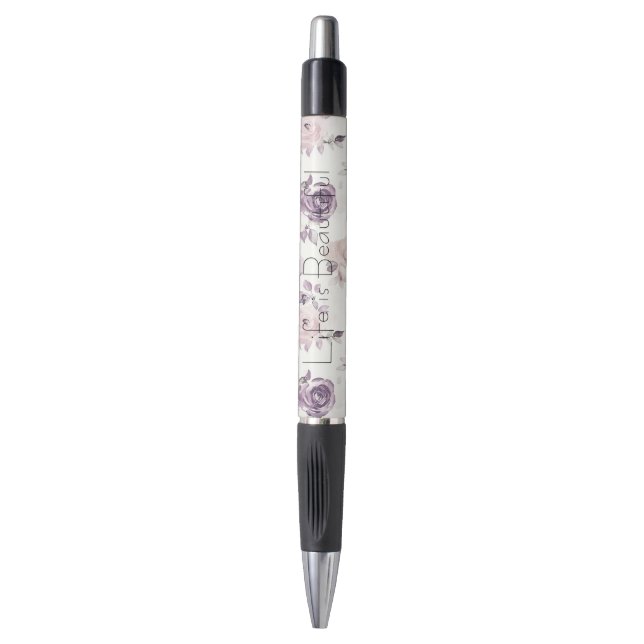 Pretty Pink Purple Roses Floral Pen (Front Vertical)