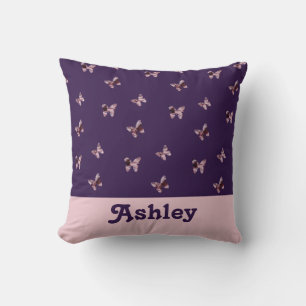 Pretty Pink Purple Satin Butterfly Pattern Animals Throw Pillow