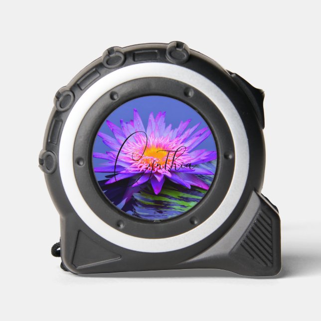 Pretty Pink Purple Water Lily Tape Measure For Her (Front)