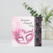 Pretty Pink Quinceanera Masquerade Party Invitation (Standing Front)