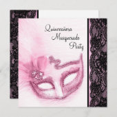 Pretty Pink Quinceanera Masquerade Party Invitation (Front/Back)