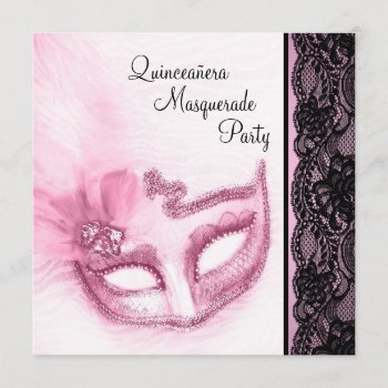 Pretty Pink Quinceanera Masquerade Party Invitation by Pure_Elegance at Zazzle