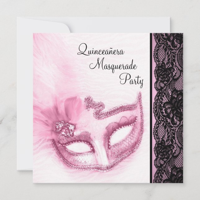 Pretty Pink Quinceanera Masquerade Party Invitation (Front)
