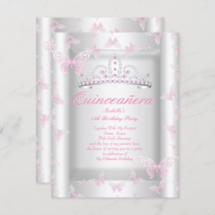 Pretty Pink Quinceanera Party Tiara Butterfly Invitation