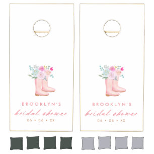 Pretty Pink Rain Boots & Flowers Bridal Cornhole Set