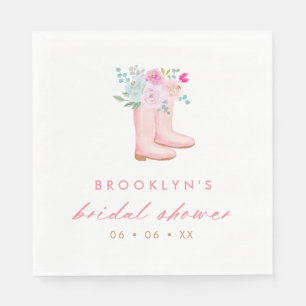 Pretty Pink Rain Boots & Flowers Bridal Shower Napkins
