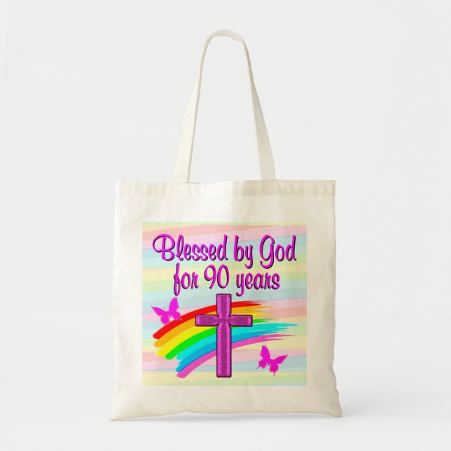PRETTY PINK RAINBOW 90TH BIRTHDAY SMALL TOTE BAG (Front)
