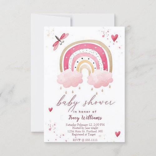 Pretty pink rainbow baby shower invitation