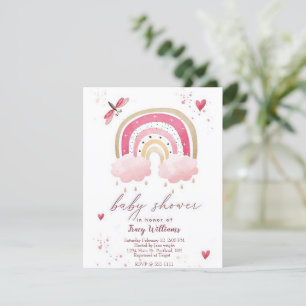 Pretty pink rainbow baby shower invitation