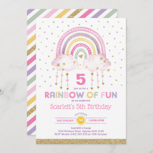 Pretty Pink Rainbow Clouds Girls Birthday Party Invitation
