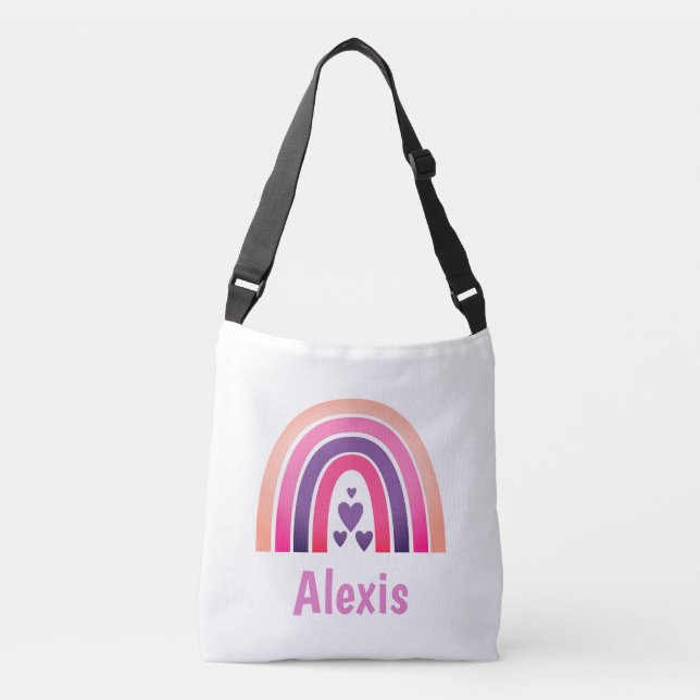 Pretty Pink Rainbow Personalized Crossbody Bag (Front)