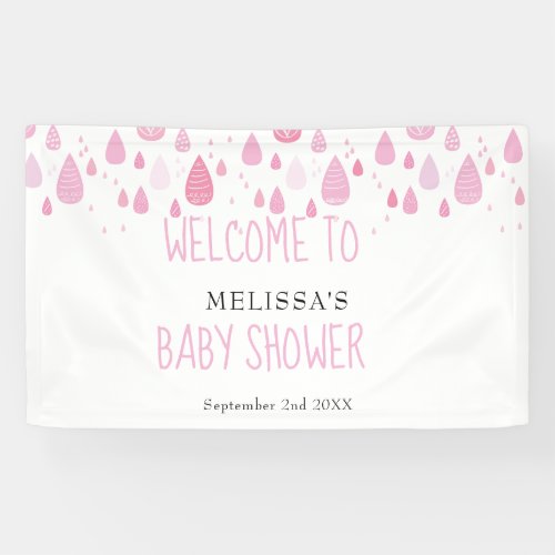 Pretty Pink Raindrops Baby Girl Shower Welcome Banner