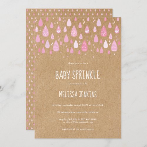 Pretty Pink Raindrops Baby Sprinkle  Shower Boho Invitation