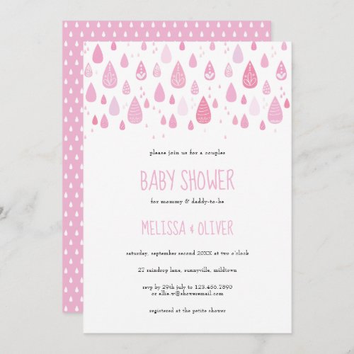 Pretty Pink Raindrops Couples Baby Shower Invitation