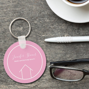 Pretty Pink Real Estate Agent Personalized Realtor Keychain