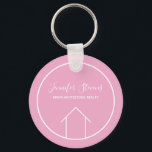 Pretty Pink Real Estate Agent Personalized Realtor Keychain<br><div class="desc">This cute realtor keychain is custom made with your realty company name under the the agent name in chic typography. This pretty pink key chain features a simple line drawing of a house. A beautiful gift for a real estate agent working to help you buy a home.</div>