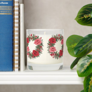 Pretty Pink Red Floral Christmas Wreath  Scented Candle