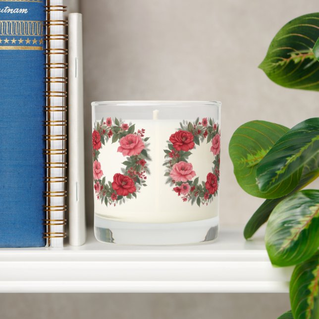 Pretty Pink Red Floral Christmas Wreath  Scented Candle (Shelf)