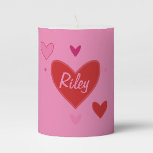 Pretty Pink & Red Hearts Valentine’s Day  Pillar Candle