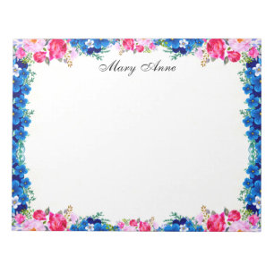 Pretty Pink Red Roses Blue Flowers Personalized Notepad