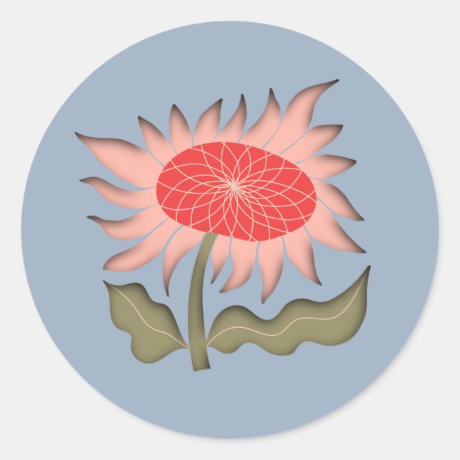 Pretty Pink Retro 3D Sunflower  Classic Round Sticker (Front)
